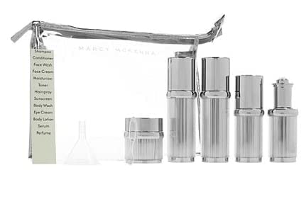 Marcy McKenna Luxury Airless Travel Toiletry Bottle with Clear Vinyl Pouch, Leakproof Airless Technology, TSA Approved, Dispenser Bottle Set of 8