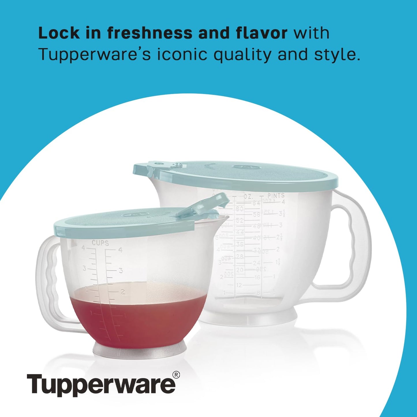 Tupperware Classic Mix-N-Store Pitcher Set in Aquamarine - Dishwasher Safe & BPA Free - (2 Bowls + 2 Lids)