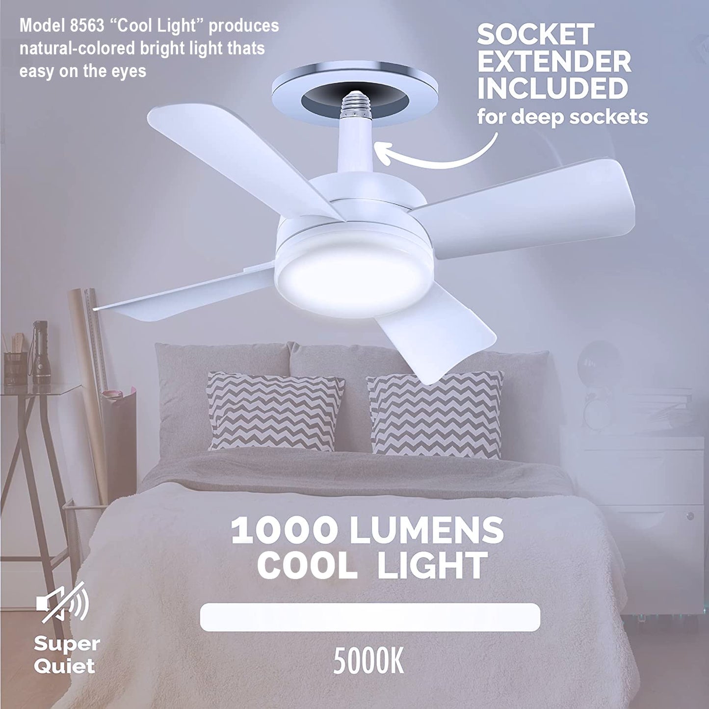 Bell+Howell Socket Breeze Light 5-Speed Deluxe LED โ Ceiling Fans with Lights and Remote Control โ For Bedroom, Kitchen, Living Room,1000 Lumens / 5000 Kelvins As Seen On TV