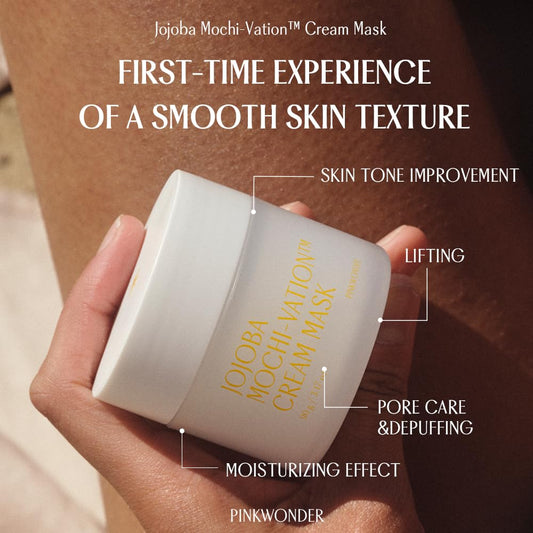 PINKWONDER Jojoba Mochi-Vation™ Cream Mask 3.17oz (90g), Clay Mask with Organic Jojoba Oil and Korean Rice Extract, Wash-Off Face Mask, Korean Glass Skin
