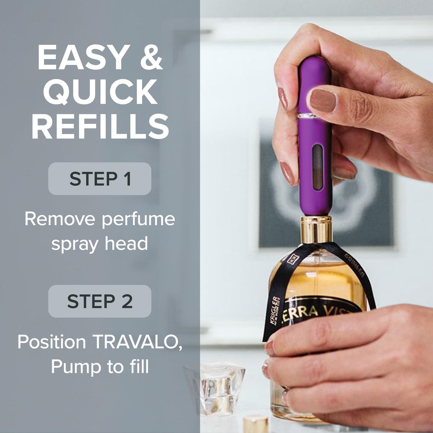 Travalo Classic HD Perfume Atomizer | Genie-S TSA Approved Travel Perfume Bottle Refillable | Reusable Airtight Easy-Fill Mini Pump Sprayer | Lightweight Elegant Design w/Volume Window