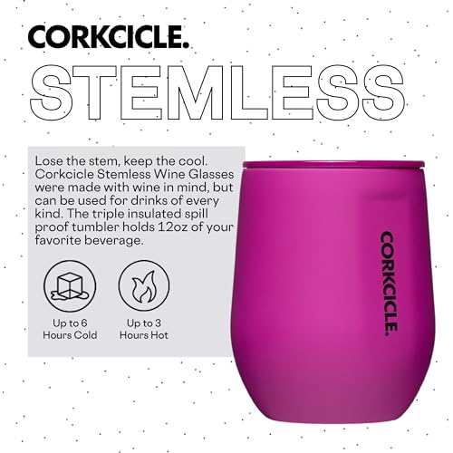 Corkcicle Stemless Insulated Wine Glass Tumbler, 12 oz – Stainless Steel Stemless Wine Glass Keeps Beverages Cold for 6 Hrs, Hot for 3 Hrs