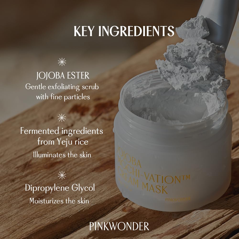 PINKWONDER Jojoba Mochi-Vation⢠Cream Mask 3.17oz (90g), Clay Mask with Organic Jojoba Oil and Korean Rice Extract, Wash-Off Face Mask, Korean Glass Skin