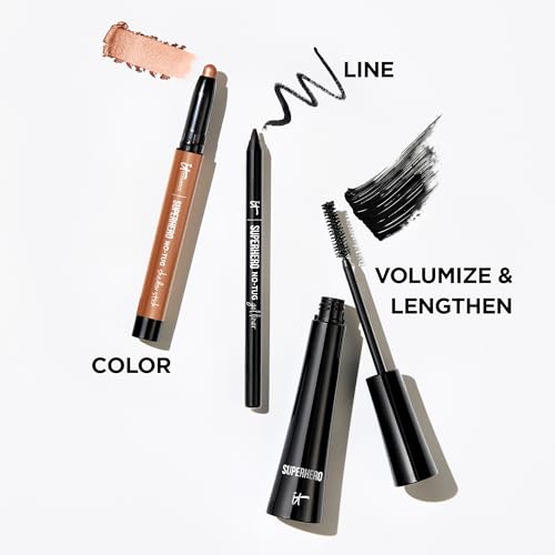 IT Cosmetics Superhero Mascara – Volumizing and Lengthening Black Mascara – Buildable Lash Volume with Collagen, Biotin & Peptides – Lifting & Curling Formula – Suitable for Sensitive Eyes