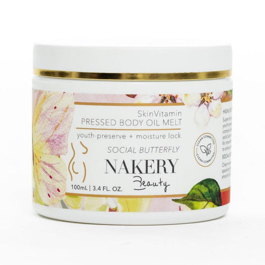 Nakery Beauty 6 Vitamins Pressed, Skin Body Oil,  Social Butterfly 3.4 fl oz
