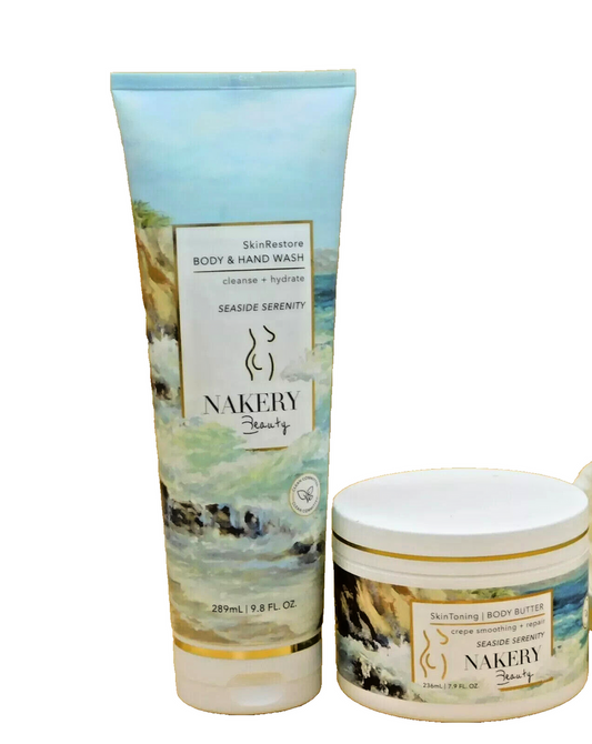 Nakery Beauty Body & Hand Wash 9.8 oz & Body Butter SEASIDE SERENITY 7.9 oz New