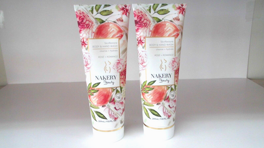 Nakery Beauty SkinRestore Body + Hand Wash Rosé & Romance 9.8 oz. Lot of 2 - New