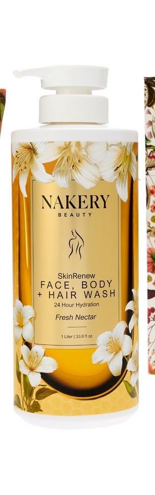 Nakery SkinRenew Fresh Nectar Face Body & Hair Wash 1 Liter Jumbo With Pump New