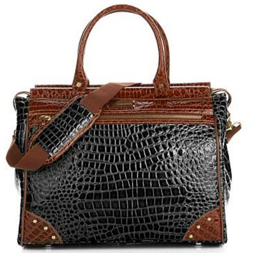 Samantha Brown Nylon and Croco-Embossed Dowel Bag Black