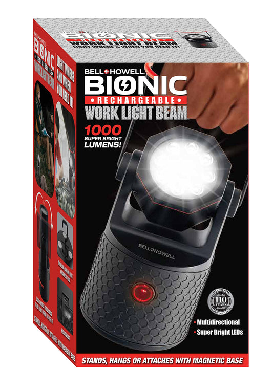 Bell+ Howell Bionic LED Work Light with Stand, Super Bright Rechargeable Portable LED Work Light, 1000 Lumen Camping Light, 50,000+ Hr. Lifespan
