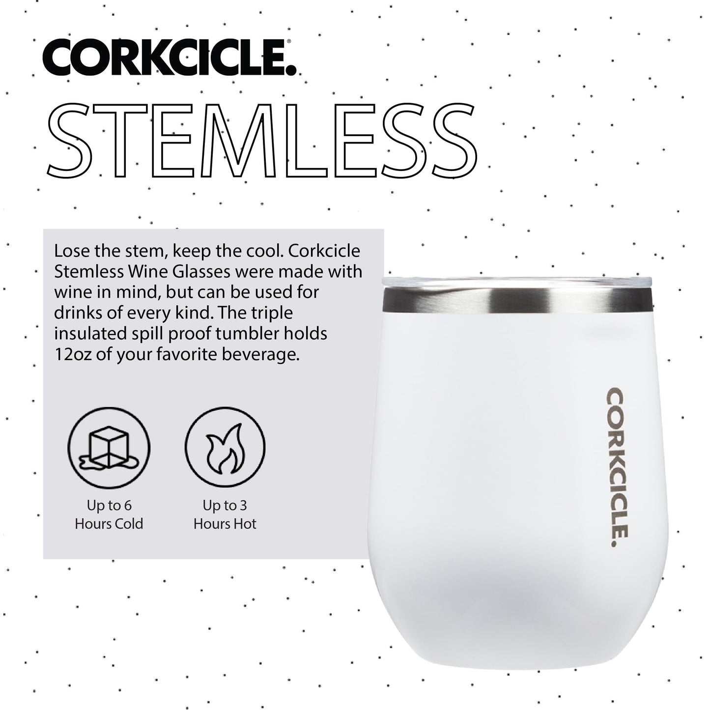 Corkcicle Stemless Insulated Wine Glass Tumbler, 12 oz – Stainless Steel Stemless Wine Glass Keeps Beverages Cold for 6 Hrs, Hot for 3 Hrs