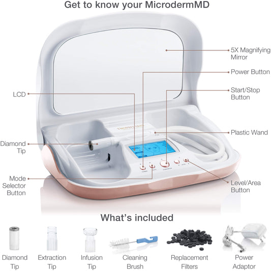 Trophy Skin MicrodermMD - At Home Microdermabrasion Kit - Anti Aging and Acne Treatment - Contains Real Diamond and Pore Extractor Tips to Rejuvenate Skin and Reduce Acne Scars