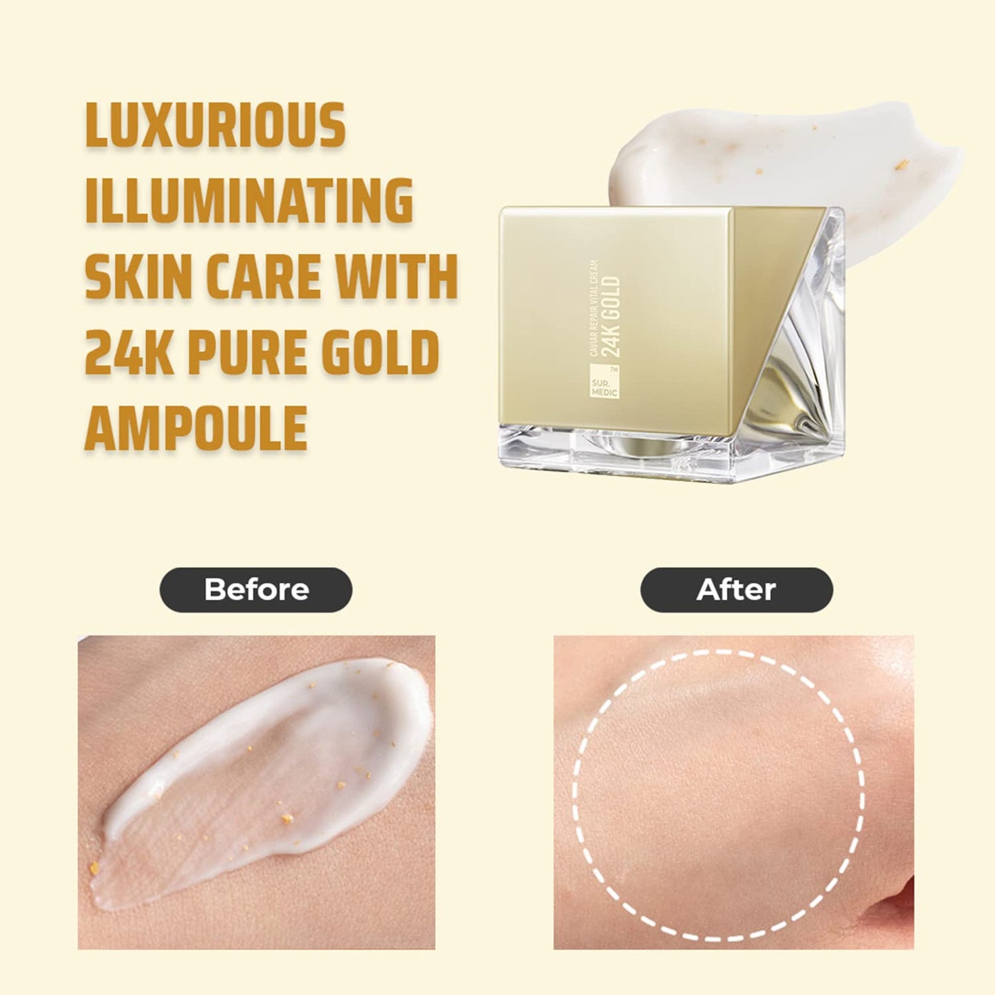 SUR.MEDIC+ 24K Gold Repair Vital Cream 1.76 Fl Oz 55g - Hydrating & Illuminating Cream with 24K gold, Noble Oil Lakesis in Crystal Drop, Korean Skin Care