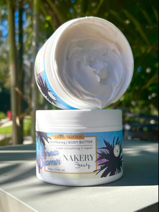 Nakery Beauty Limited Edition California Dreamin' SkinToning Body Butter | Crepe Smoothing + Repair | Infused with Niacinamide, Caffeine, Tri-Hyaluronic Acid