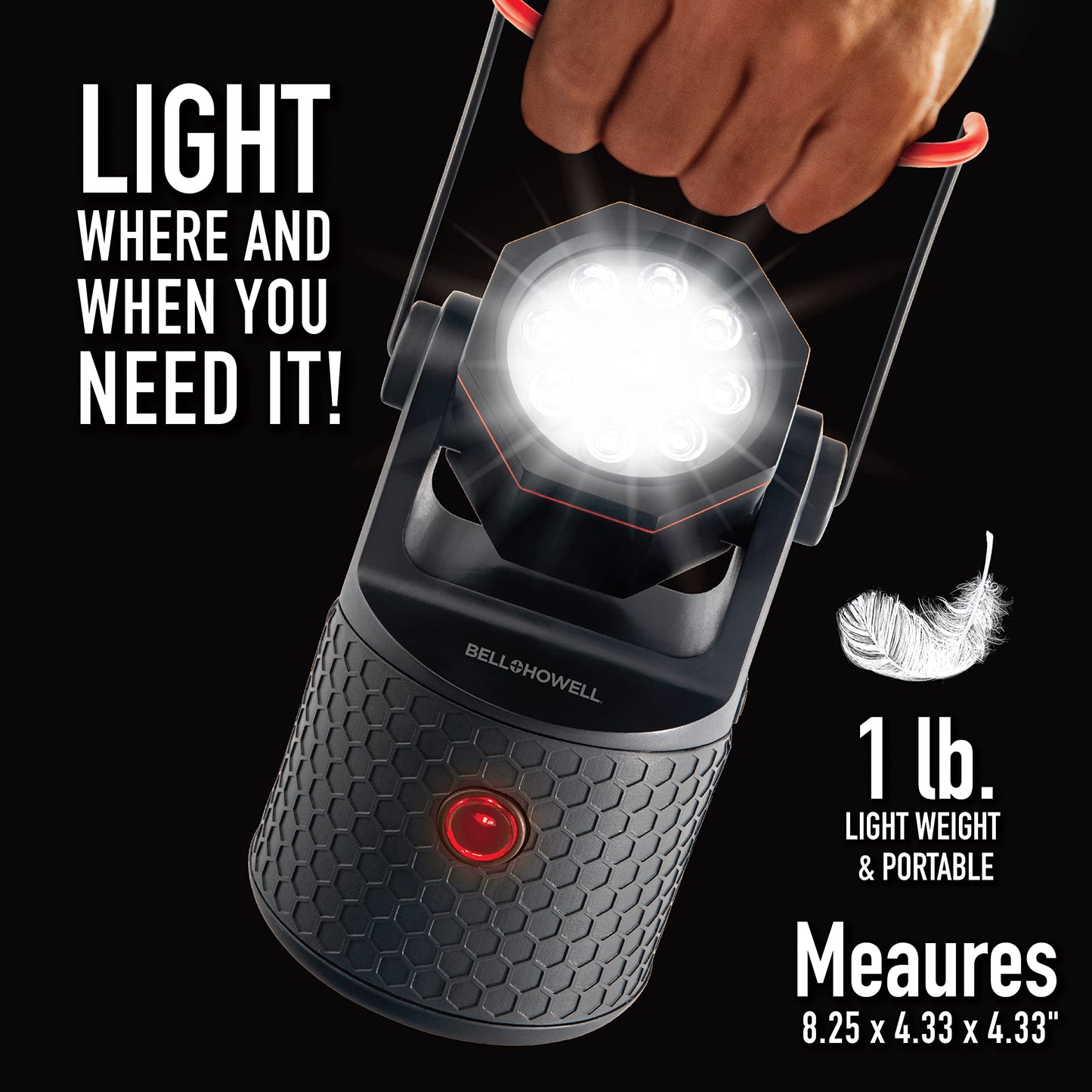 Bell+ Howell Bionic LED Work Light with Stand, Super Bright Rechargeable Portable LED Work Light, 1000 Lumen Camping Light, 50,000+ Hr. Lifespan