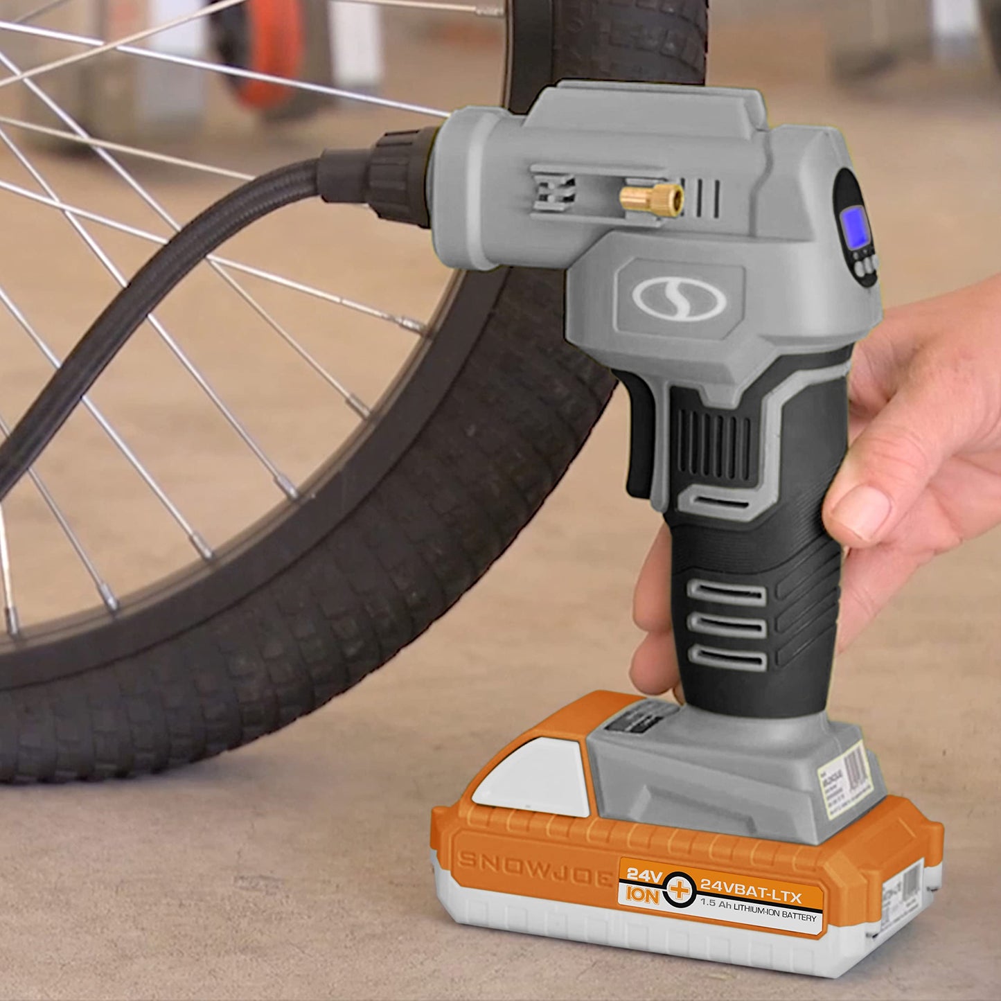 Sun Joe 24V-AJC-LTX-GRY 24-Volt IONMAX Cordless Portable Air Compressor Kit, w/ 1.5-Ah Battery, Charger, Storage Bag, and Nozzle Adapters