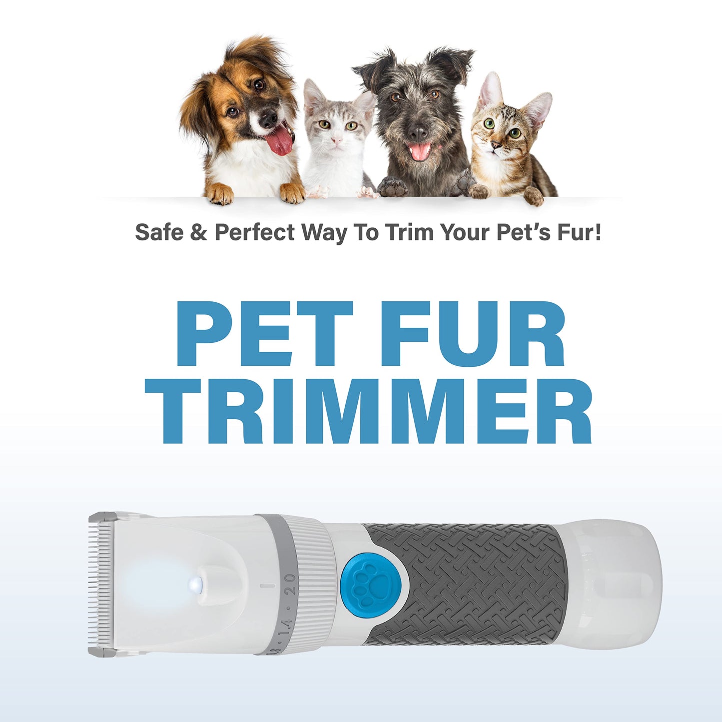 Bell+Howell PawPerfect Pet Fur and Hair Trimmer, Clippers with Stainless Steel and Ceramic Blades Low Noise Rechargeable and Cordless Shaver for Furry Pets As Seen On TV