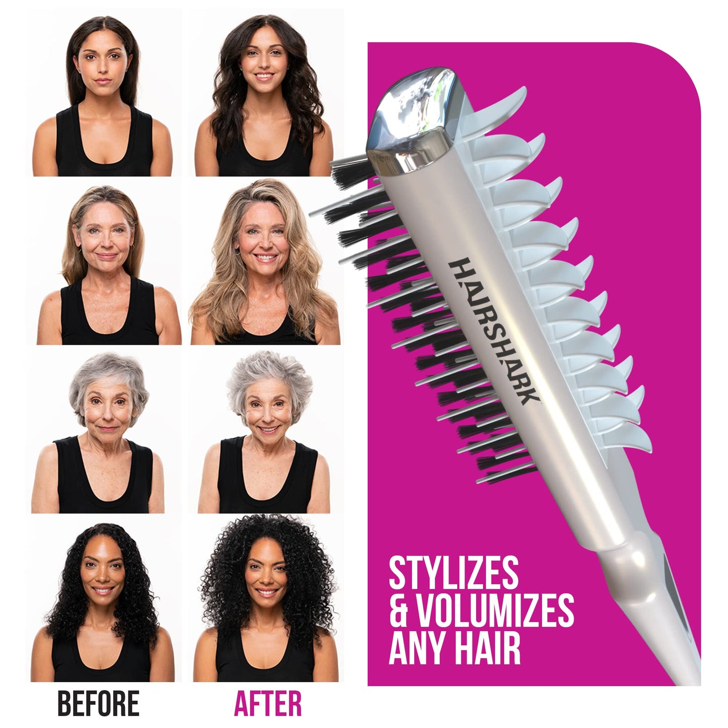 HAIRSHARK 3-in-1 Volume Hair Brush, Two-Sided Backcombing/Scalp Brush w/ Boar and Polymer Bristles, Easy To Use Styling Comb for All Hair Types, Volume, Blow Dry Look, & Wave Brush