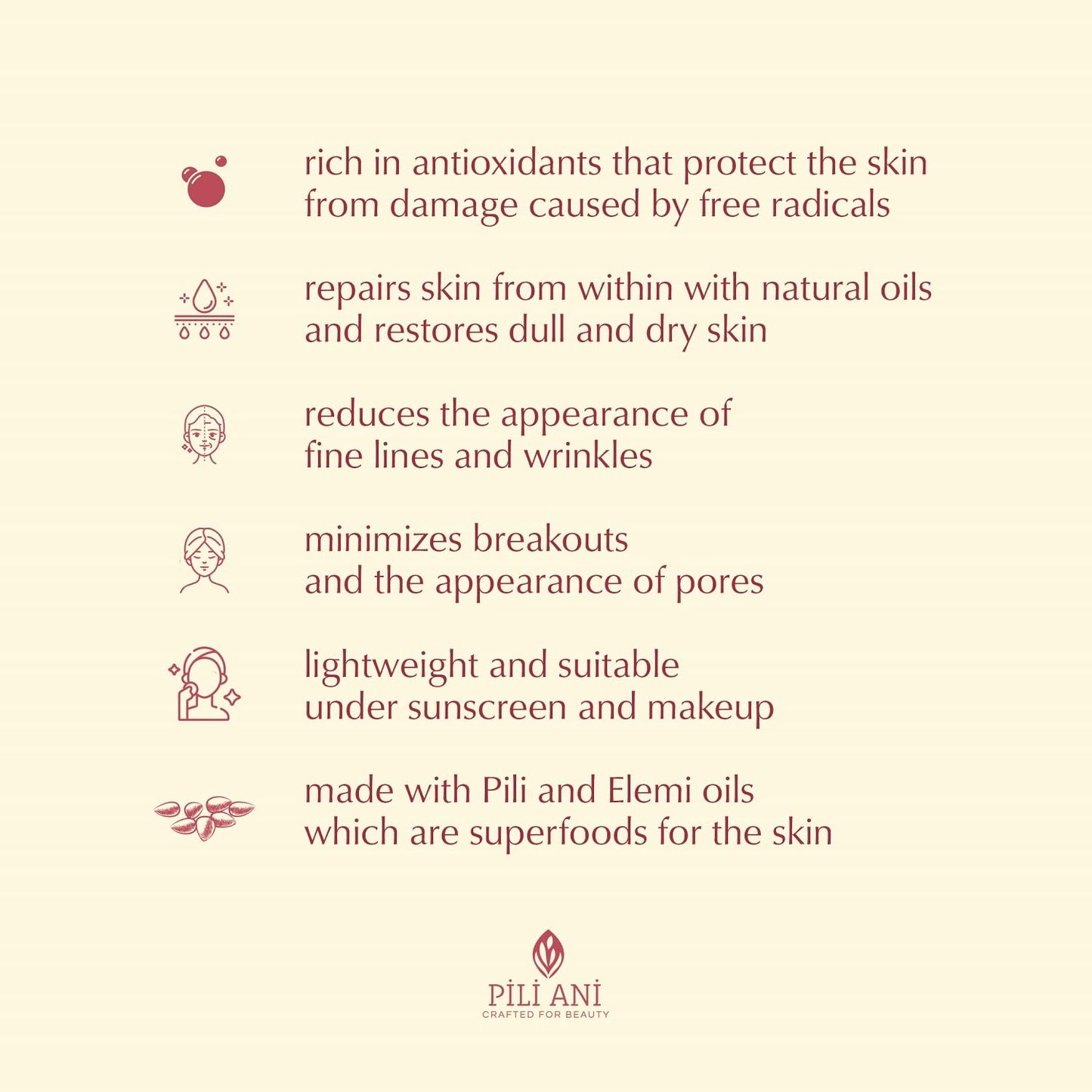 Pili Ani Ageless Concentrate – The perfect hydrating facial oil for daytime use, made with Pure Pili Oil and Elemi Oil for radiant and glowing skin. Vitamin E oil for face skincare 1.35 oz.