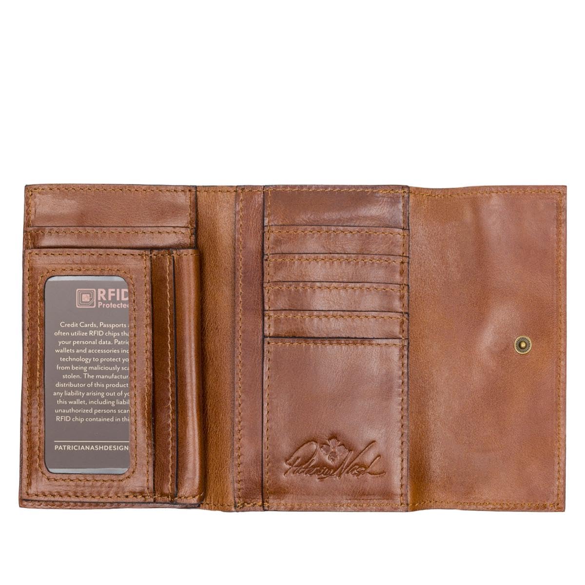 Patricia Nash Woodstock Leather Frame Tri-fold Wallet with RFID Protection, British Tan