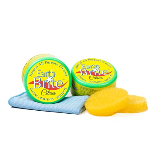 Earth Brite All Natural Multipurpose Cleaner for Bathroom, Floor, Kitchen and More | 300g Natural Clay Tub + Sponge (2-Pack) Includes Bonus Diamond Towel Cleaning Supplies Kit