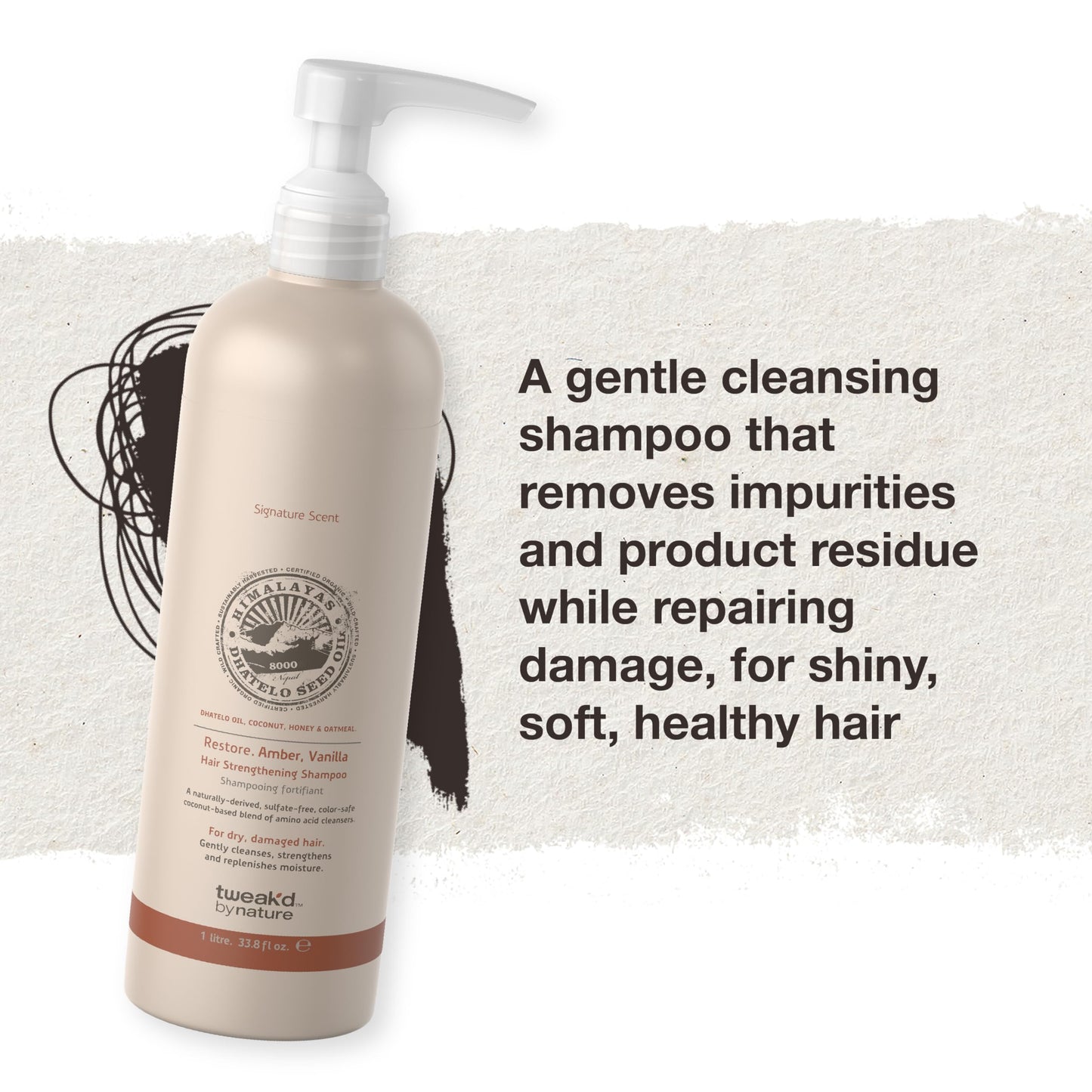 Tweak’d by Nature - Restore Hair Strengthening Shampoo, Ultra-Moisturizing for Dry Damaged Hair, Leaves Hair Shiny and Soft, Cruelty Free