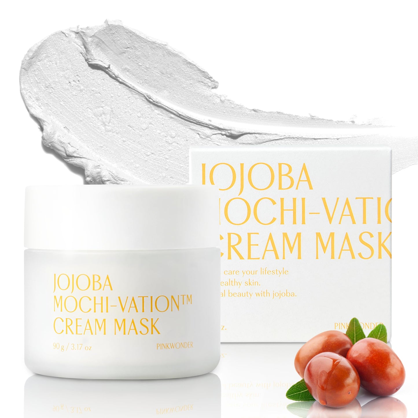 PINKWONDER Jojoba Mochi-Vation⢠Cream Mask 3.17oz (90g), Clay Mask with Organic Jojoba Oil and Korean Rice Extract, Wash-Off Face Mask, Korean Glass Skin