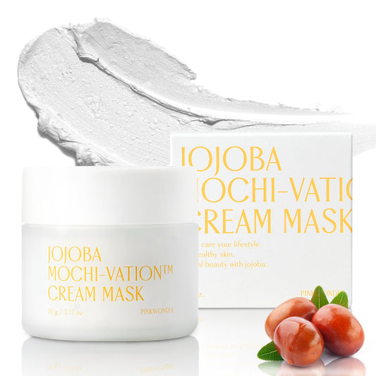 PINKWONDER Jojoba Mochi-Vation™ Cream Mask 3.17oz (90g), Clay Mask with Organic Jojoba Oil and Korean Rice Extract, Wash-Off Face Mask, Korean Glass Skin