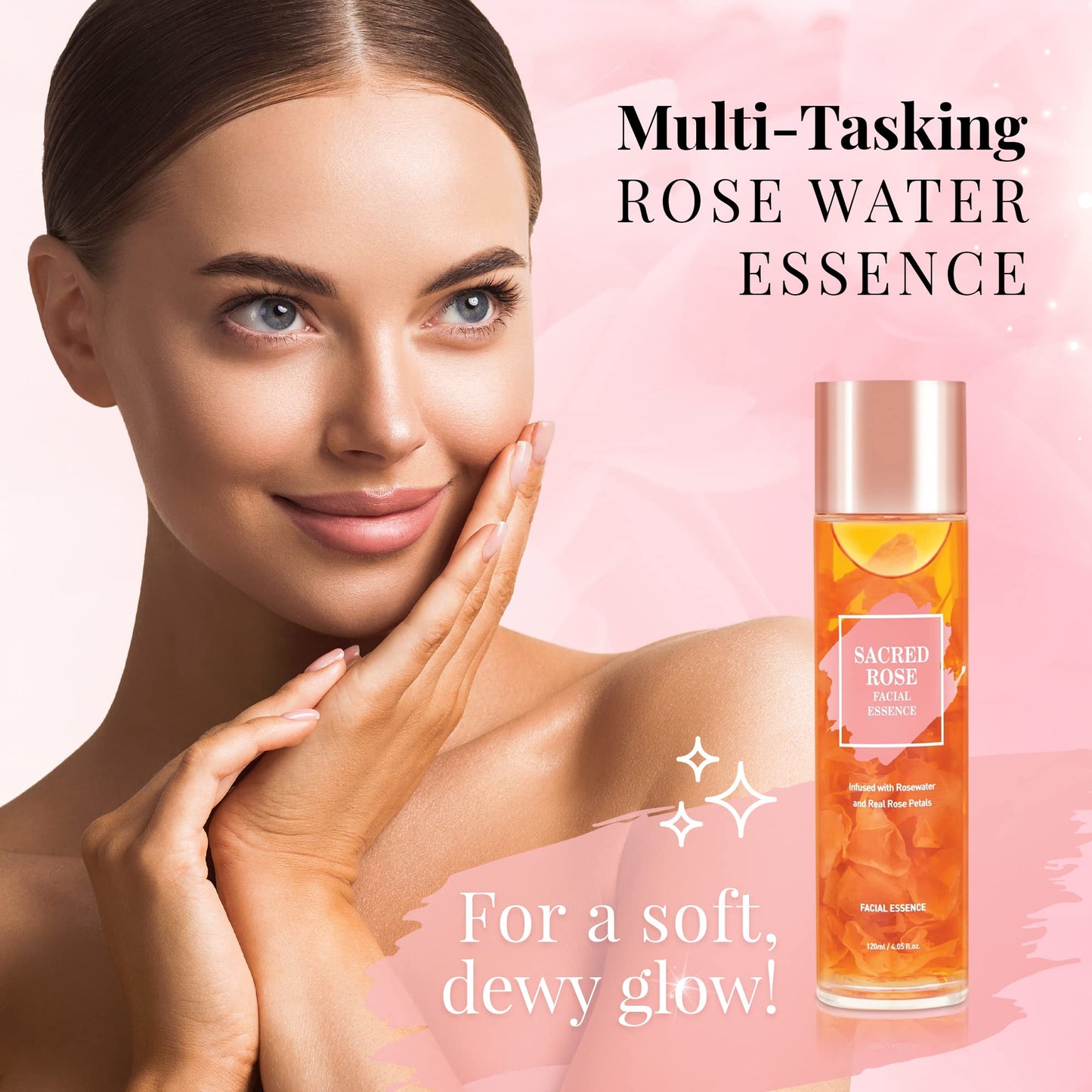 K BEAUTY SACRED ROSE FACIAL ESSENCE Face Brightening Serum Infused with Rose Water and 6 Types of Hyaluronic Acid Serum for Face Provides Intense Hydration for Fresh, Dewy Look