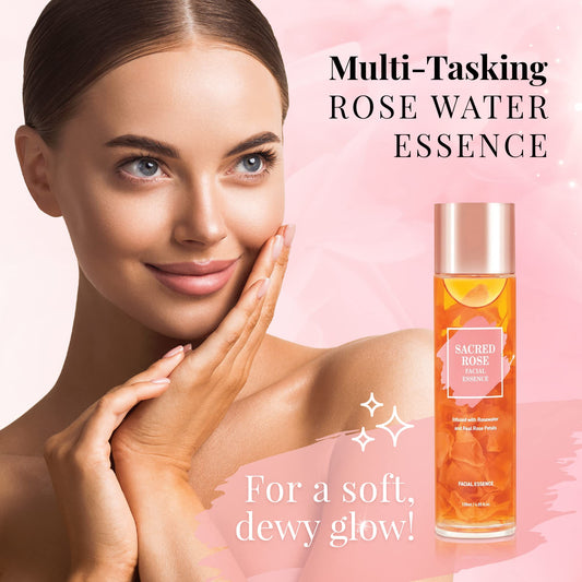 K BEAUTY SACRED ROSE FACIAL ESSENCE Face Brightening Serum Infused with Rose Water and 6 Types of Hyaluronic Acid Serum for Face Provides Intense Hydration for Fresh, Dewy Look