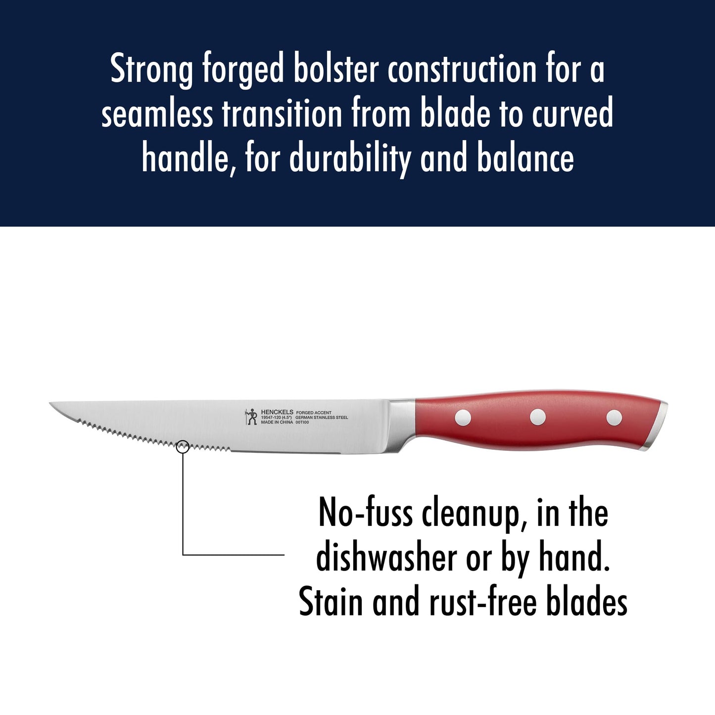 HENCKELS Forged Accent Razor-Sharp Steak Knife Set of 4, Red, German Engineered Knife Informed by over 100 Years of Mastery