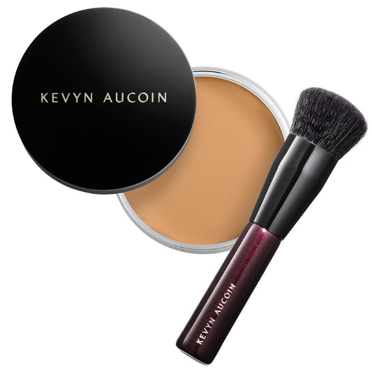 Kevyn Aucoin Foundation Balm, FB 07 (Medium) shade + brush: Light diffusing. Full coverage, buildable, blends, blurs, corrects, evens out complexion, and hydrates. All skin types. Makeup artist go to.