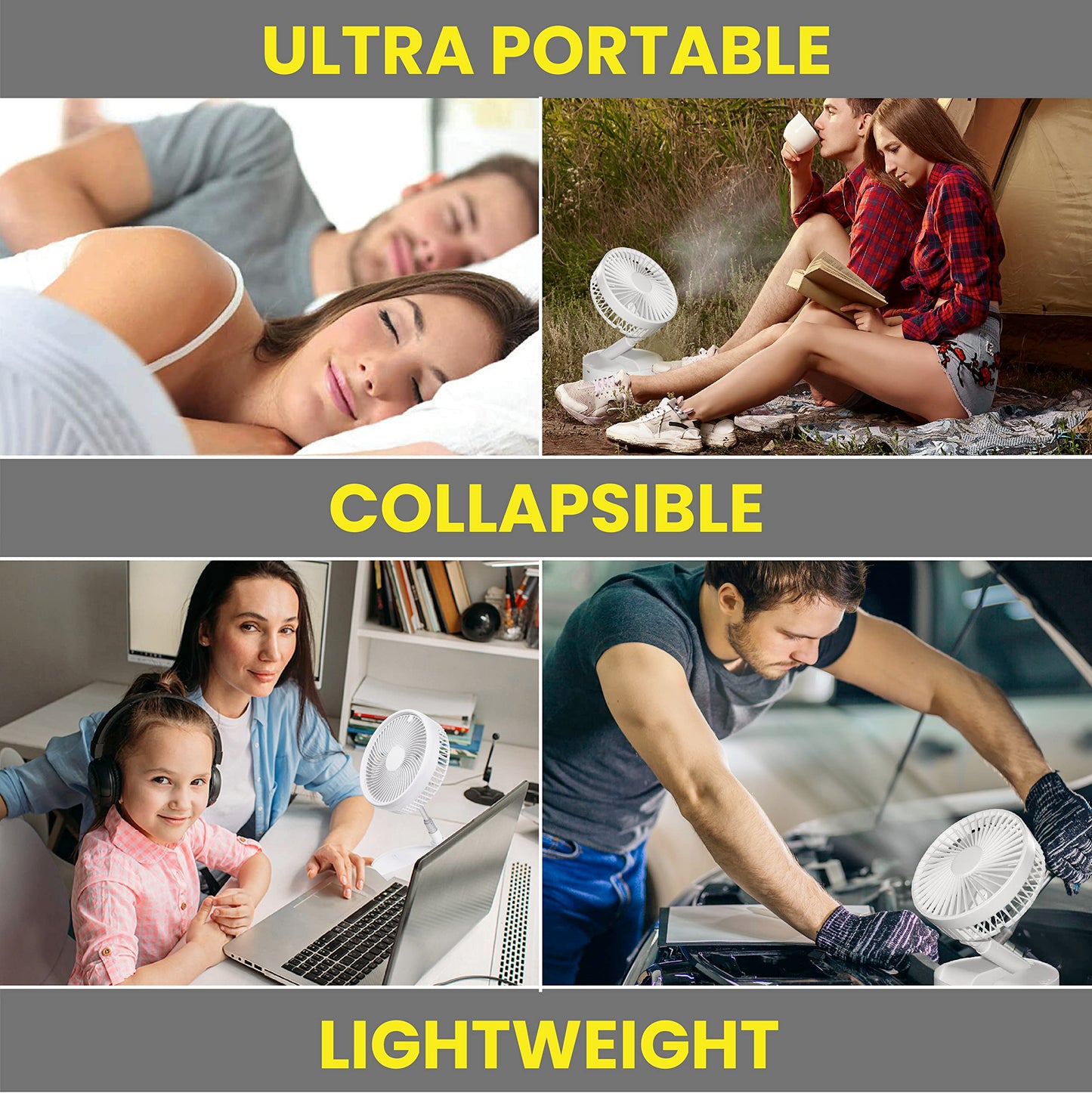Bell+Howell MY FOLDAWAY FAN Rechargeable Fan Collapsible Fan Ultra Lightweight Portable Compact Extendable to 12" High with 2 Speed Modes As Seen On TV