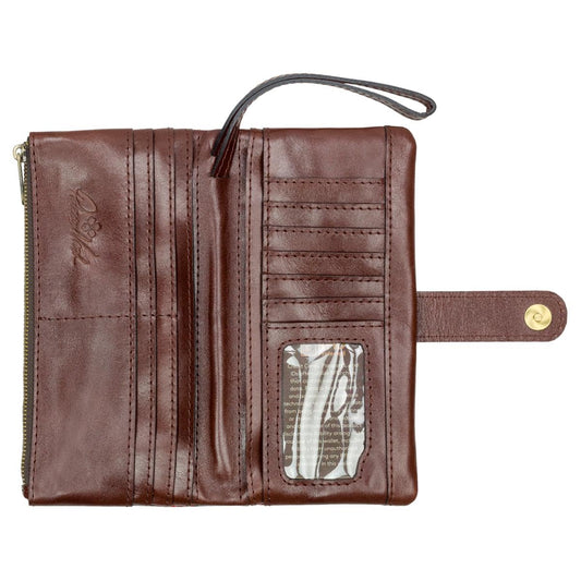 Patricia Nash Leather Meadow Wristlet Wallet, 7.75" L x 1" W x 3.75" H inches, 17 Interior Pockets, Maple Leaves Exterior