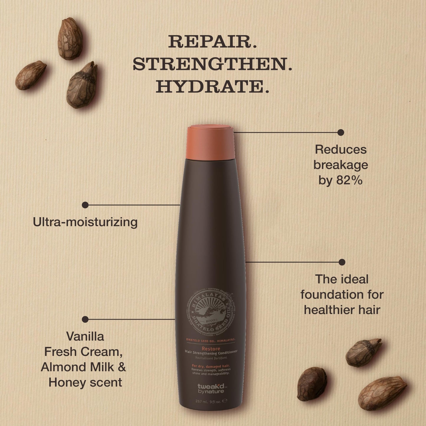 Tweak’d by Nature - Restore Hair Strengthening Shampoo, Ultra-Moisturizing for Dry Damaged Hair, Leaves Hair Shiny and Soft, Cruelty Free