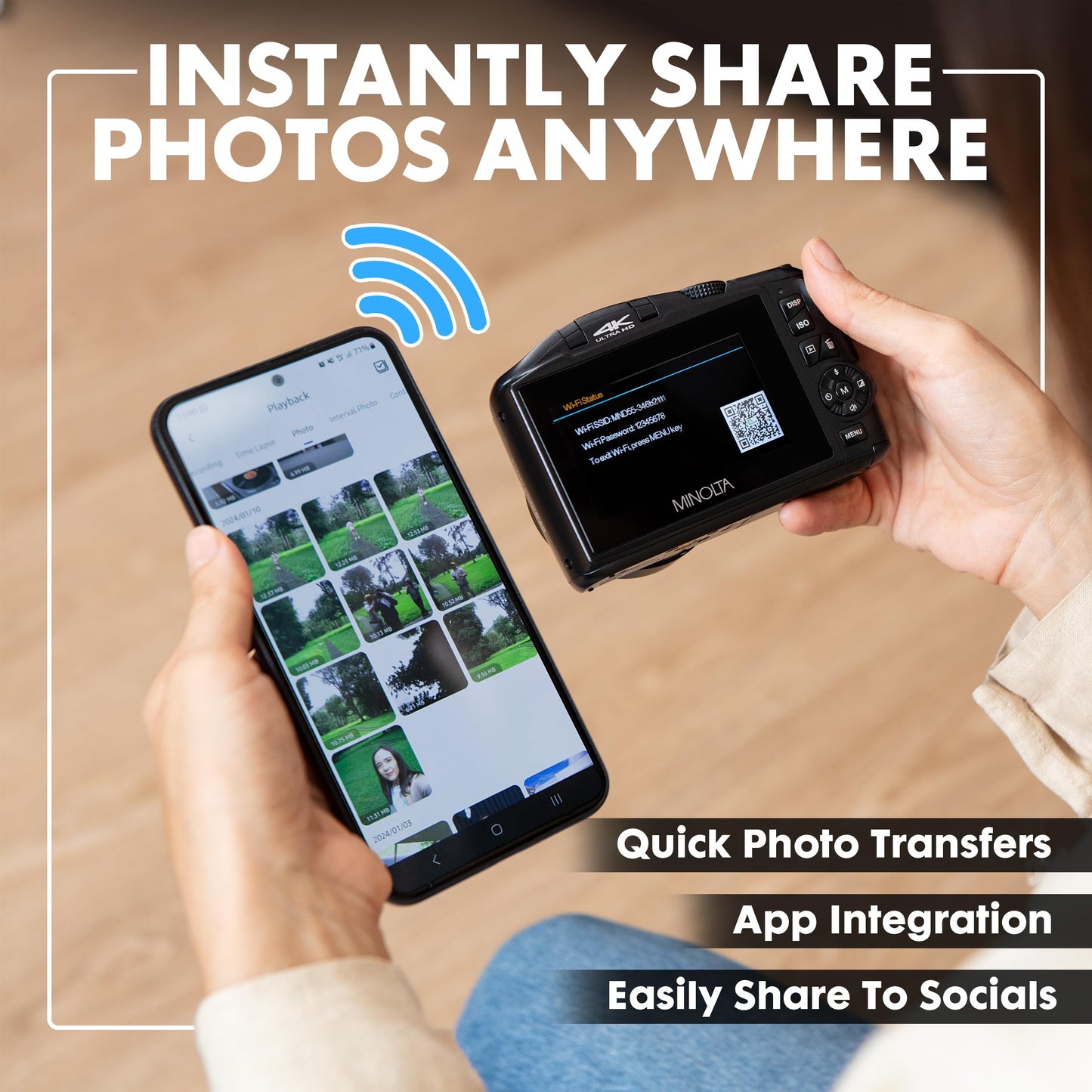 Minolta 64 Mega Pixels Digital Camera with 4K Video 60 FPS & WiFi, Blue