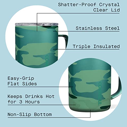 Corkcicle Triple Insulated Coffee Mug with Lid and Handle, Jade Camo, 16 oz – Stainless Steel Travel Mug Keeps Beverages Hot for 3+ Hours – Non-Slip, Easy-Grip, Spill-Resistant Tumbler