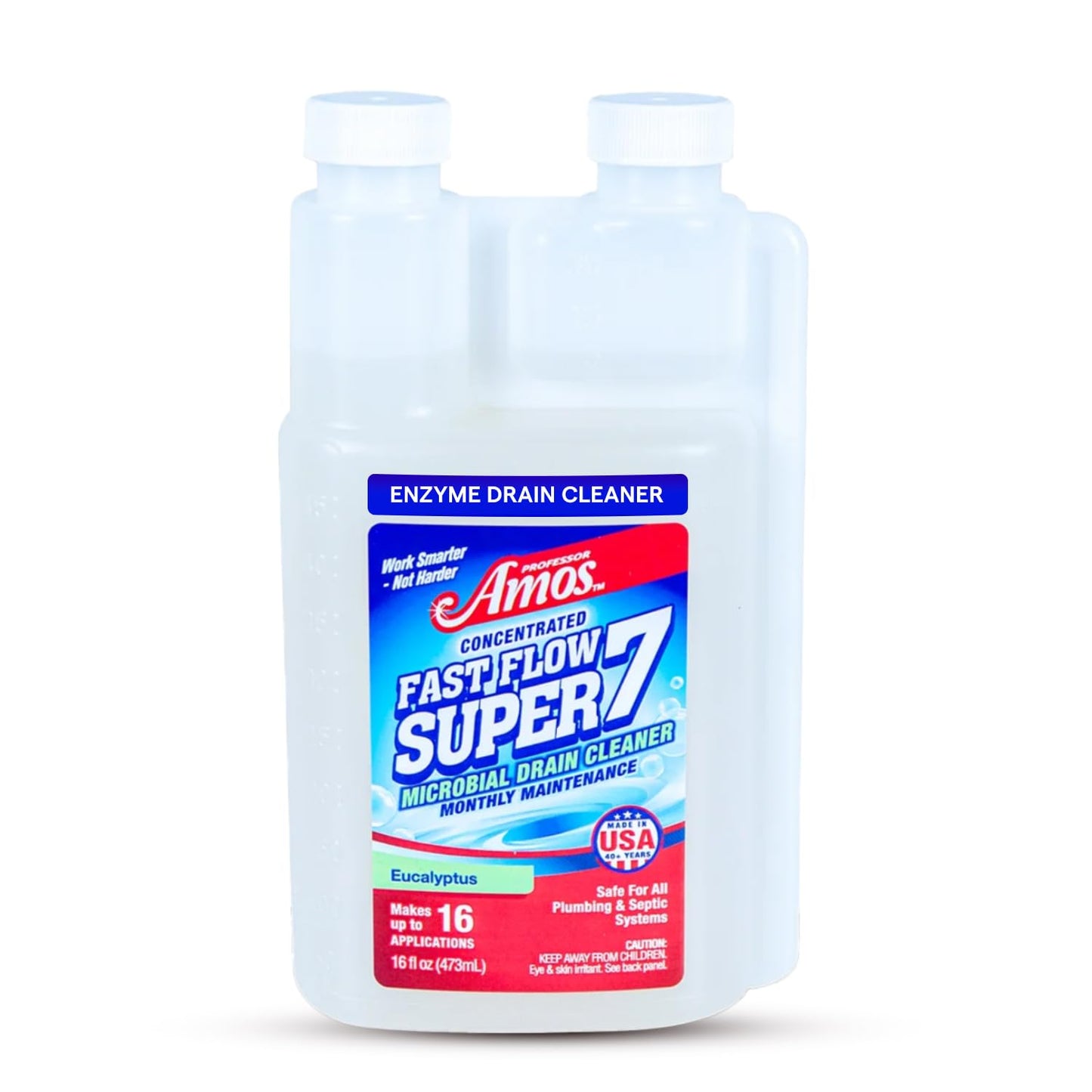 Professor Amos Super 7 Enzyme Drain Cleaner Monthly Maintenance for Kitchen & Bathroom Drains Natural Microbial Formula Garbage Disposal, Bathtub & Shower Cleaner