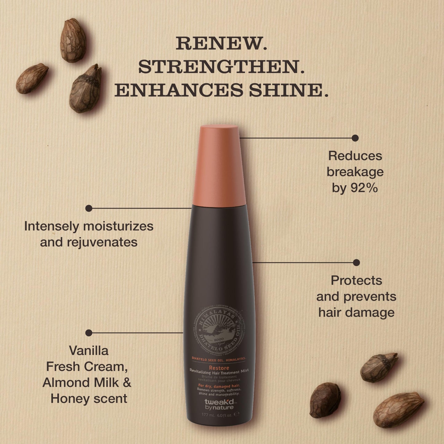 Tweak’d by Nature - Restore Revitalizing Hair Treatment Mist, Strengthens and Protects Hair for Soft Feel and Healthy Shine, Cruelty Free