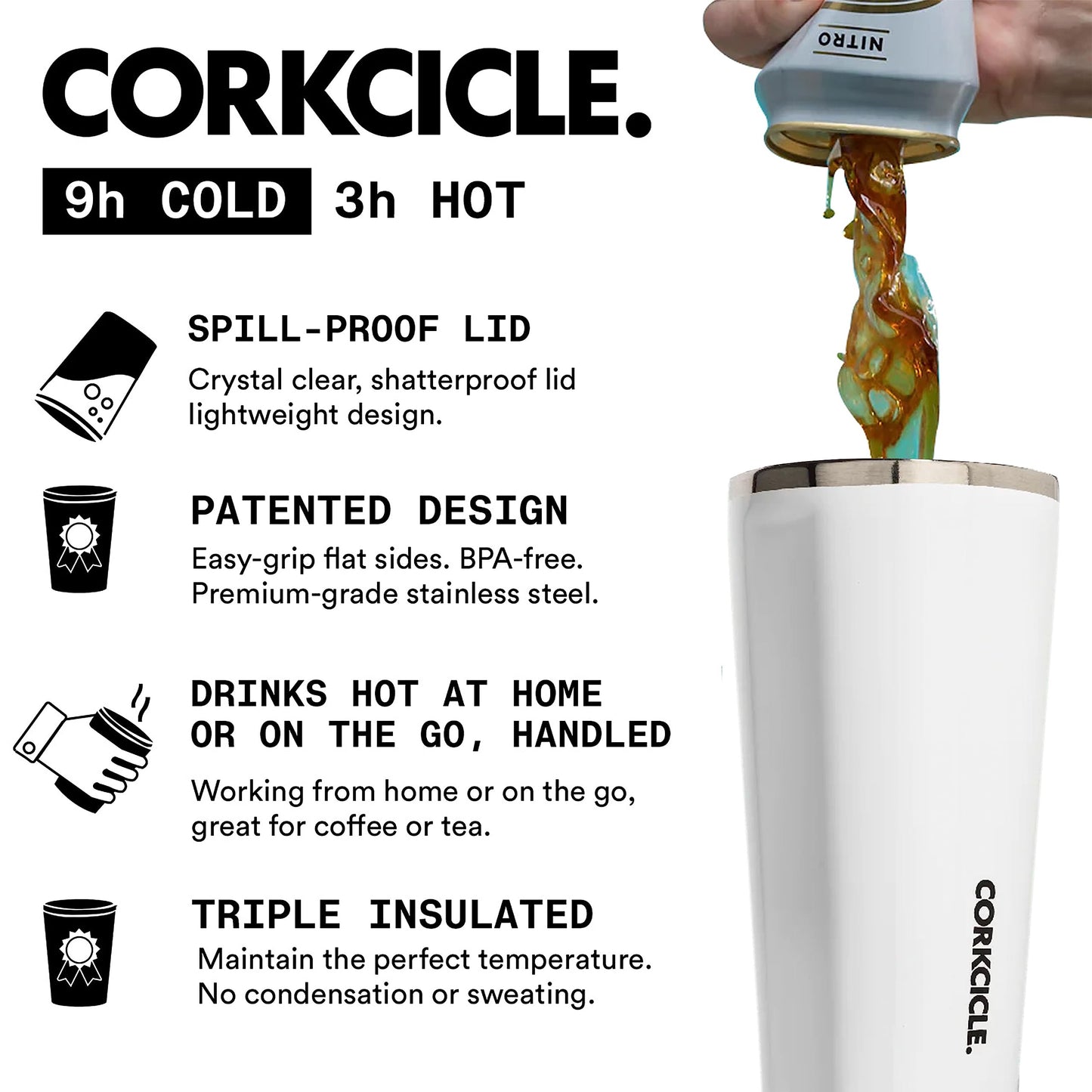 Corkcicle Tumbler Insulated Stainless Steel Bottle/Thermos, 16 oz, Brushed Copper