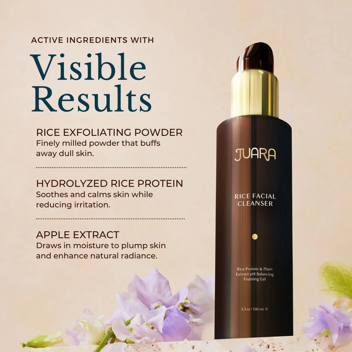 Juara - Rice Facial Cleanser | For All Skin Types | Foaming Face Wash | Gently Cleans | Deeply Softens | Cruelty Free, Paraben, Sulfate Free, Vegetarian | 3.3 oz