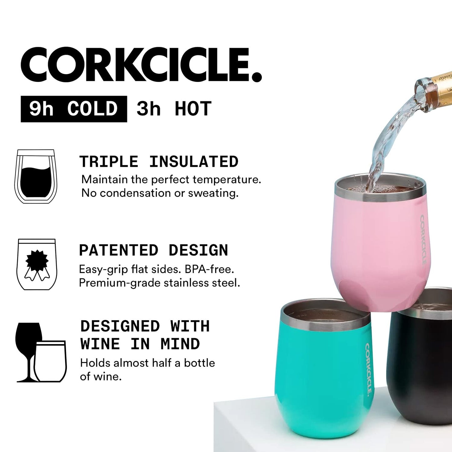 Corkcicle Origins Stemless Cup - Triple Insulated Stainless Steel Travel Wine Cup Tumbler for Coffee, Wine, Champagne and Cocktails - Leakproof, Reusable, BPA-Free, Dishwasher Safe- Copper