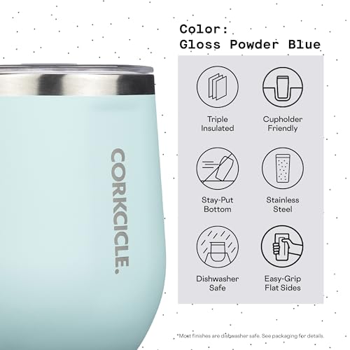 Corkcicle Stemless Insulated Wine Glass Tumbler, 12 oz – Stainless Steel Stemless Wine Glass Keeps Beverages Cold for 6 Hrs, Hot for 3 Hrs