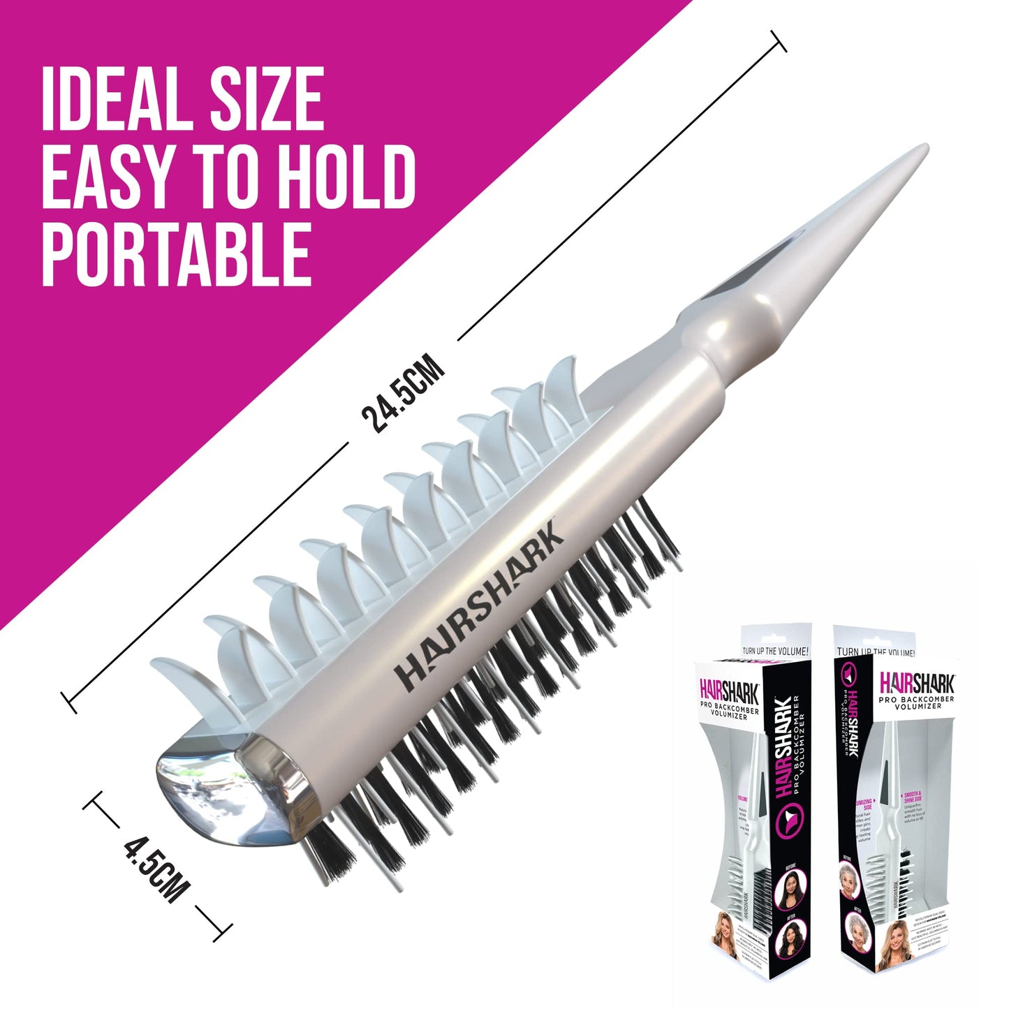HAIRSHARK 3-in-1 Volume Hair Brush, Two-Sided Backcombing/Scalp Brush w/ Boar and Polymer Bristles, Easy To Use Styling Comb for All Hair Types, Volume, Blow Dry Look, & Wave Brush