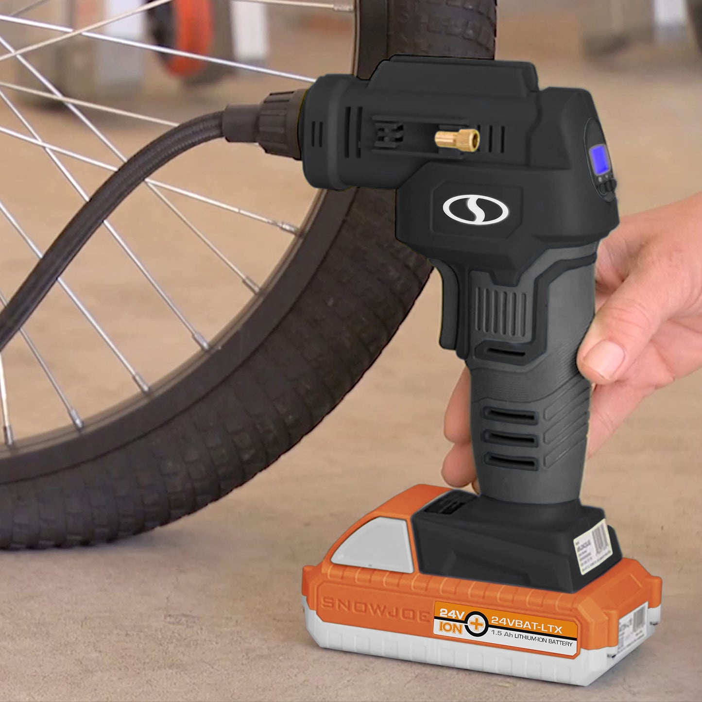 Sun Joe 24V-AJC-LTX-BLK 24-Volt IONMAX Cordless Portable Air Compressor Kit, w/ 1.5-Ah Battery, Charger, Storage Bag, and Nozzle Adapters
