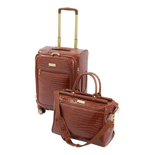 Samantha Samantha BrownBrown Luggage Croco Embossed 22" Upright Spinner + Dowel Bag