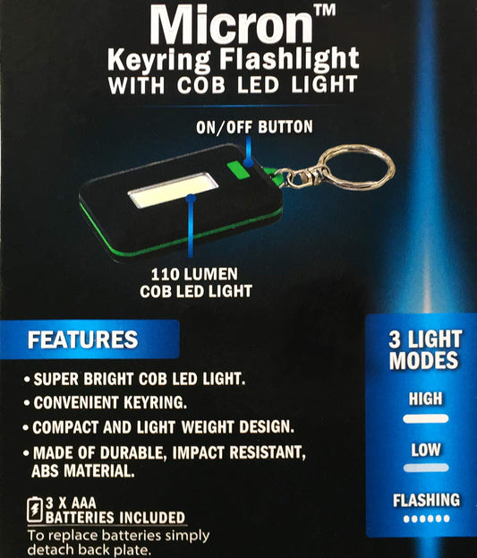 3 Pack Flipo Micron COB LED Small Key Ring Flashlight; Super Bright, Portable Mini Pocket Size, Durable, Shock & Water Resistant, Assorted Colors, (AAA Battery Included)