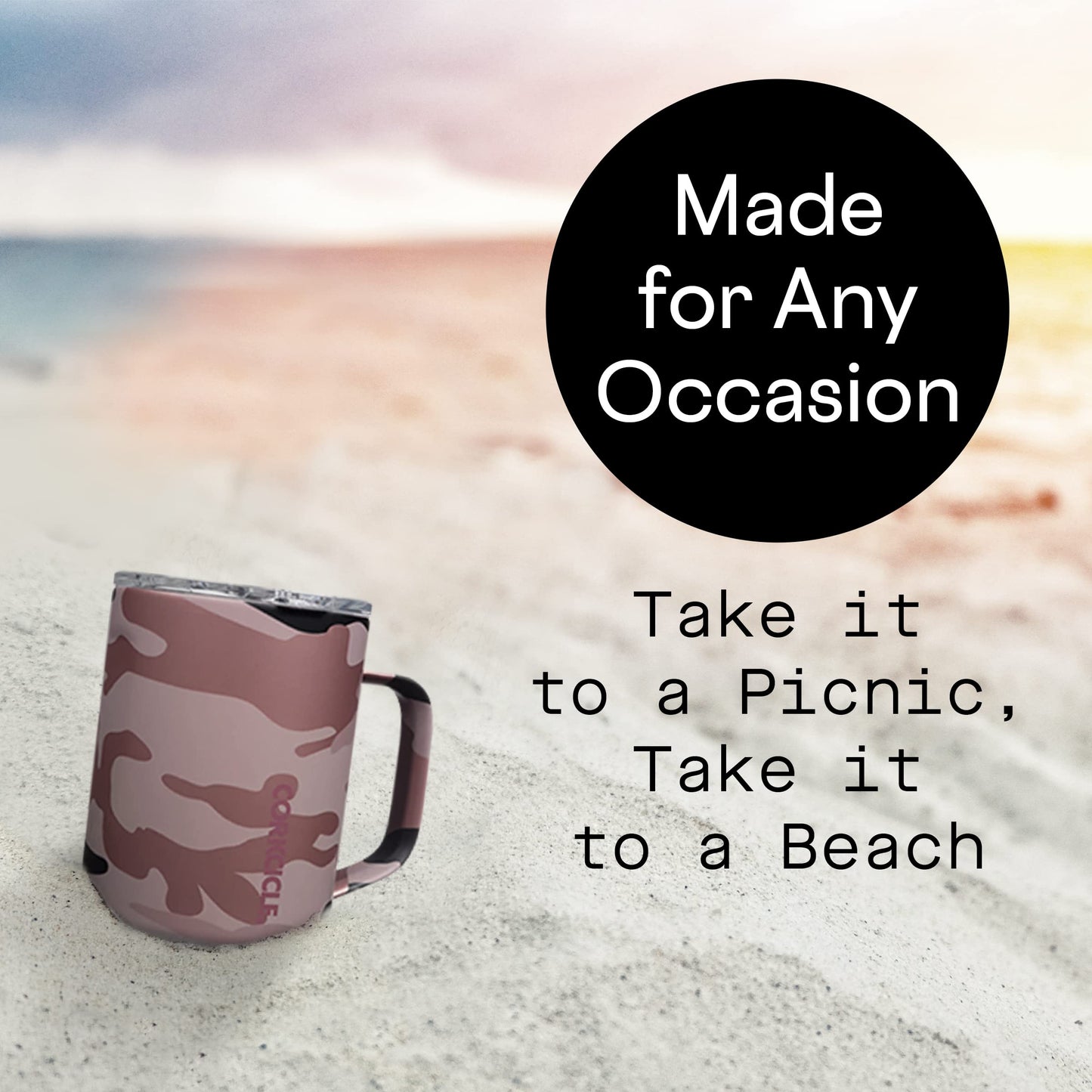 Corkcicle Coffee Mug - Triple-Insulated Stainless Steel Cup with Handle, 16 oz, Rose Camo