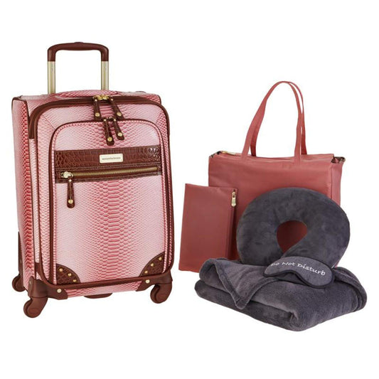 Samantha Brown Croco-Embossed 22" Spinner with Essentials Set - Dusty Rose