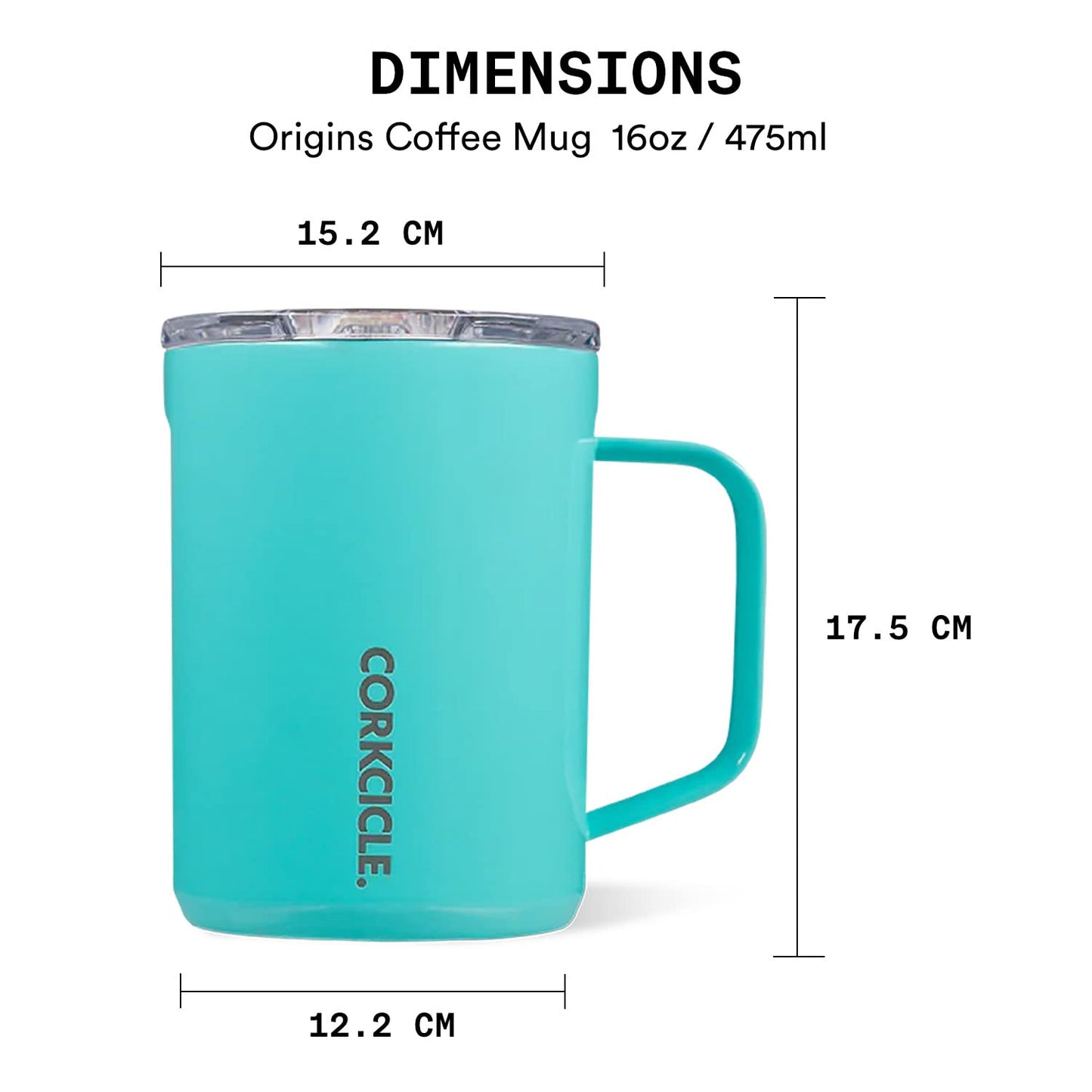 Corkcicle Origins Travel Coffee Mug - Triple Insulated Stainless Steel Cup with Handle for Tea, Hot Chocolate, Coffees, & More - Spill Proof, Reusable, BPA-Free, Dishwasher Safe - 475ml/16oz